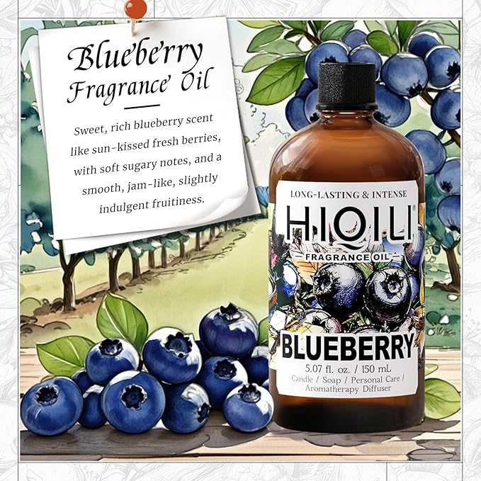 HIQILI Blueberry Fragrance Oil for Candle &amp Soap Making Fruity Scents for Reed Diffuser Oil Refill Add to Lotion Body Wash - 5.07 Fl Oz