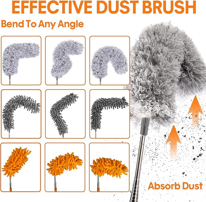 Dusters for Cleaning High Ceiling Fan Newliton Microfiber Duster with Extension Pole 30-100 Long Handle for Ceiling Fans Blinds Cobweb Home Orange