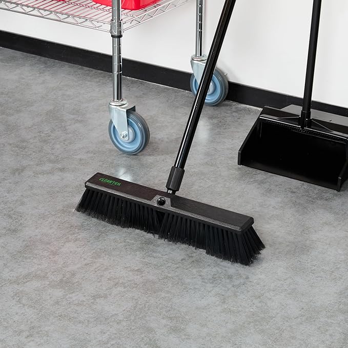 Restaurantware-BROOM HEAD ONLY: Clean Tek Professional 17.13-Inch Push Broom Head 1 Heavy-Duty Cleaning Tool - Handle Sold Separately Fine Flagged Bristles Black Plastic Outdoor Use