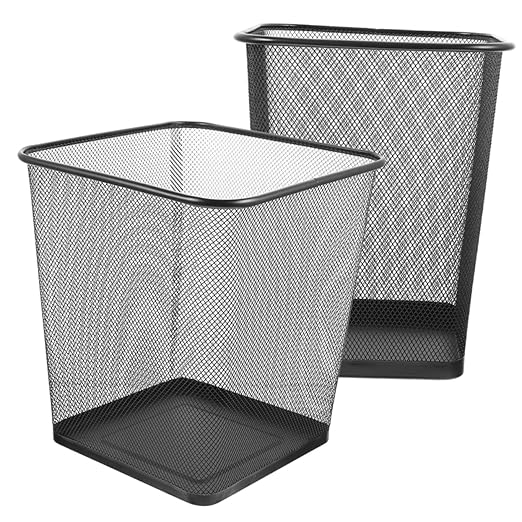 2pcs Iron Mesh Wastebasket for Home Office Sturdy Recycling Bin Wide Opening Rustic Design