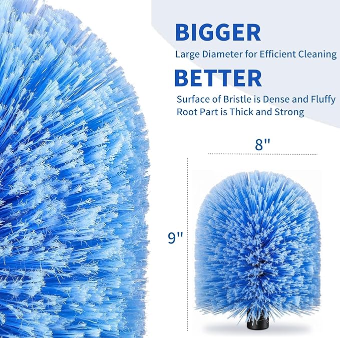 2 Pack Screw on Webster Cobweb Duster Head for PoleSpider Web Remover Brush Cobweb Duster Head AttachmentFits Standard 3/4 inch Threaded Poles(Big Blue)