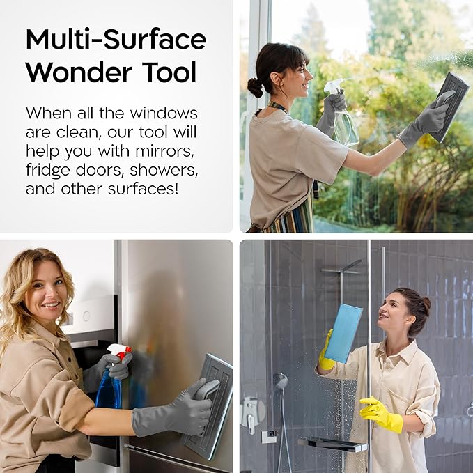 Tyroler Silicone Shower Squeegee for Glass Doors - 10 | 2 Microfiber Scrub &amp Polish Cloths | Multi-Surface Wiper | Perfect Window Squeegee for Home | Squeegee for Shower Glass | Shower Door Squee