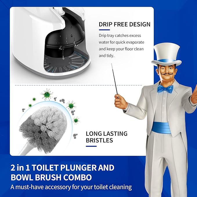 MR.SIGA Toilet Plunger and Bowl Brush with Holder Heavy Duty Toilet Brush and Plunger Set for Bathroom Cleaning White 1 Set