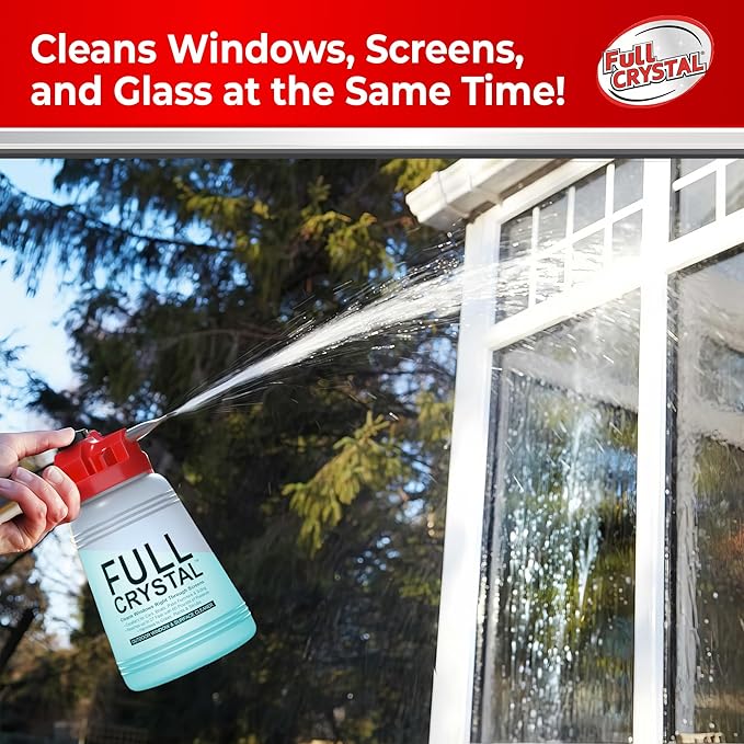 Full Crystal Window Cleaning Kit – 16 oz Glass Cleaner and Bottle with 27 ft Reach Each 4 oz Bag Makes Up to 640 fl oz Cleans Up to 80 Windows Scrub-Free Rinse-Free