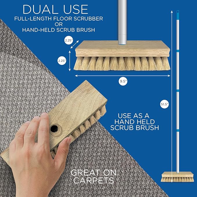 LOLA Deck Scrub Brush 9 x 3.5 Head w/Tampico Bristles for Outdoor Cleaning Removes Dirt &amp Grime from Patios Decks Grout 1 Count