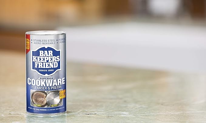 Bar Keepers Friend Cookware Cleanser &amp Polish (12 oz) - Cleaner Degreaser &amp Stain-Remover - for Use on Stainless Steel and Copper Pots Pans and Utensils Glass Casserole Dishes and More (6)