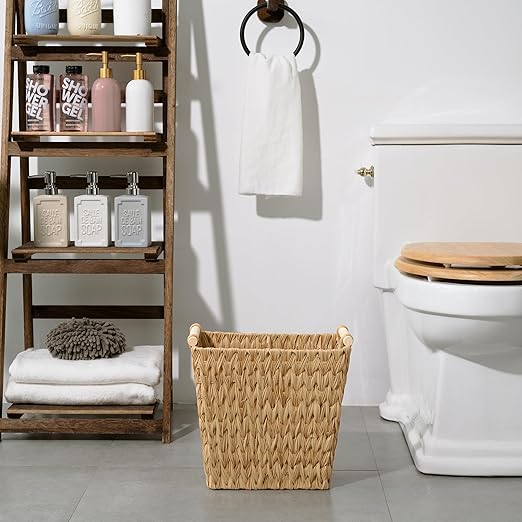 GRANNY SAYS Bathroom Wastebasket Wicker Trash Can with Handles Waterproof Bathroom Trash Decorative Wastebasket for Bedroom 2-Pack