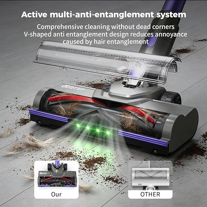 Cordless Vacuum Cleaner 1.8L Dustbin 600W 55kPa 70Mins Stick Vacuum Cleaners for Home with Pet Brush Self-Standing and Touch Screen Vacuum Cordless for Pet Hair/Hardwood/Carpet/Car