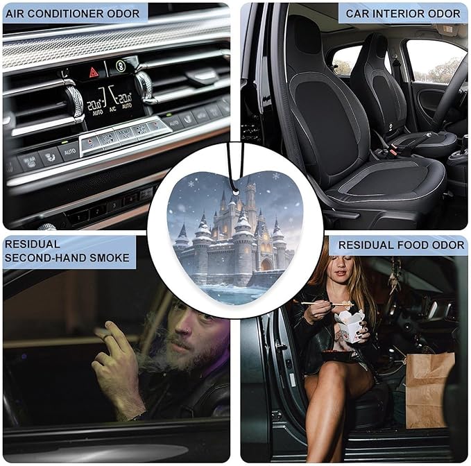 5PCS Car Air Freshener Hanging Personalized Double Sided Snowy Castle Car Fresheners Long Lasting New Cars Scents Cute Automotive Freshies for Closets Drawers (tea)