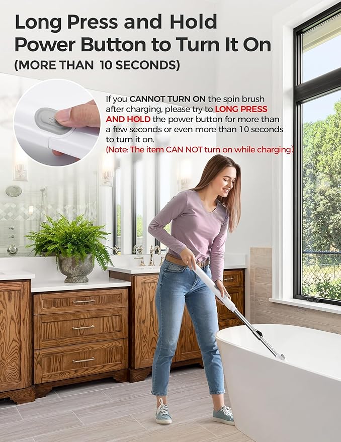 kHelfer Electric Spin Scrubber Kh8 Upgrade Cordless Shower Scrubber 8 Replacement Head 1.5H Bathroom Scrubber Dual Speed Shower Cleaning Brush with Extension Arm for Bathtub Tile Floor