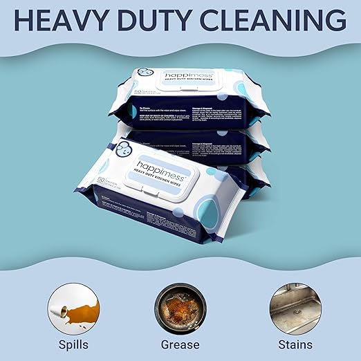 happimess WPE1003A-4SET Reusable Heavy Duty Kitchen Wipes Strong &amp Durable Multi-Surface Cleaning Cloths for Counters Stovetops &amp Grease Streak-Free &amp Unscented 50 Count (Pack of 4) 8