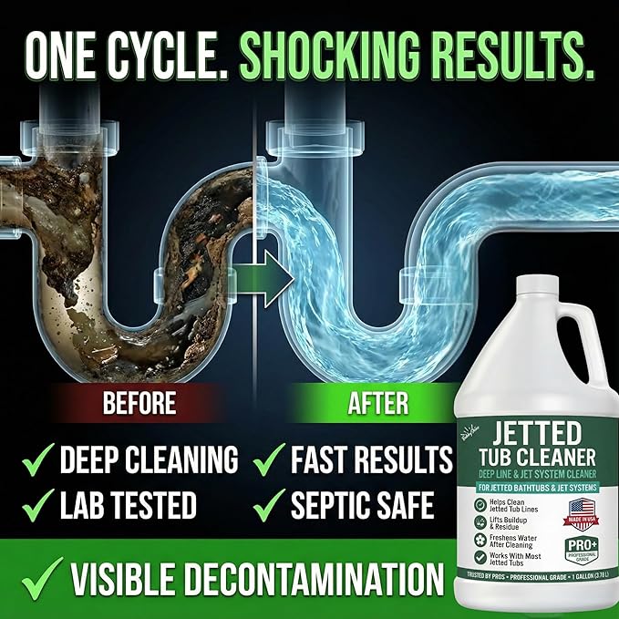 Jetted Tub Cleaner for Bathtub Jets – Deep Cleaning Bathtub Cleaner Formula for Jets &amp Whirlpool Tubs Pro Grade System Flush for Internal Lines and Pipes Made in USA 1 Gallon