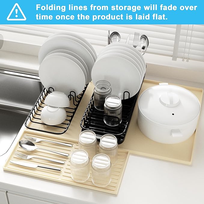 Golener Silicone Coffee Mat Set - 24 x 16 Coffee Bar Mat for Countertop Kitchen Station Pad Accessories Fit Under Cafe Maker Espresso Machine Dish Drying Mat Heat Resistant Kitchen Pad Beige