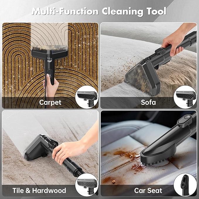 Portable Carpet &amp Upholstery Spot Cleaner Machine 20Kpa Power Suction Carpet Shampooer Deep Cleaning for Pet StainsCouchStairCarFurniture with Dual Brush Heads &amp Cleaning Solution &amp Se