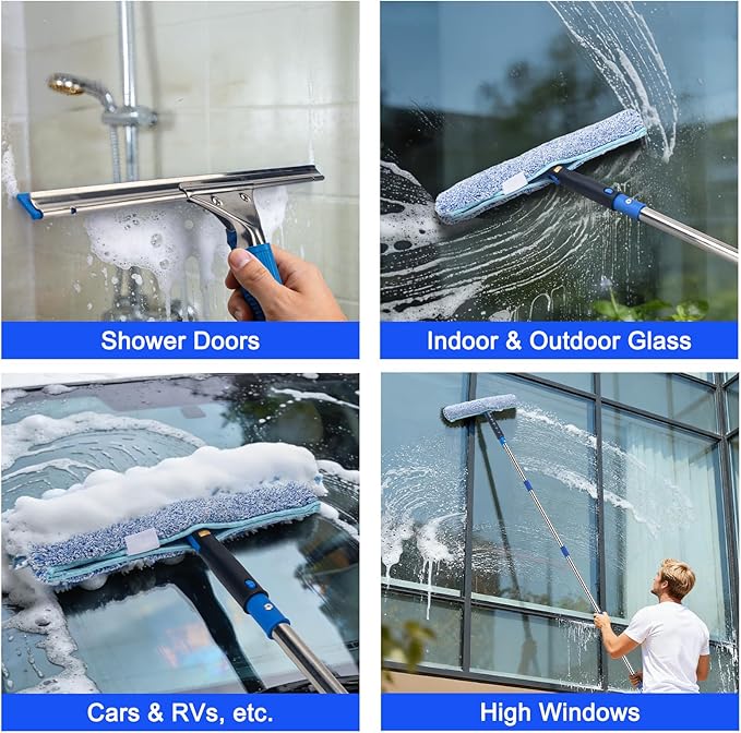 Window Cleaning Kit with 6ft Long Handle 3 Gallon Bucket14 Squeegee15 Microfiber ScrubberSpray Bottle ClothProfessional Window Washing Equipment Cleaner Tool for Outdoor Commercial Household