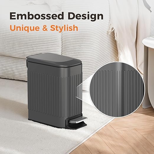 TrashAid Small 1.6 Gallon Stainless Steel Trash Can with Removable Inner Bucket Grey Hands Free Step Pedal Design