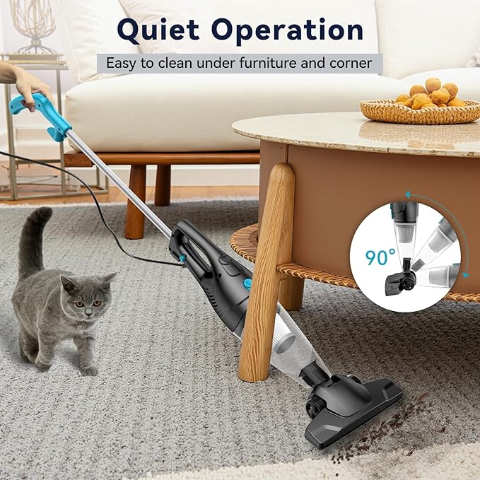 Corded Vacuum Cleaner 4-in-1 Vacuum Cleaners for Home 15Kpa Power Suction Lightweight Corded Stick Vacuum with HEPA Filter Converts to Small Handheld Vacuum for Home Pet Hair Carpet Hard Floors