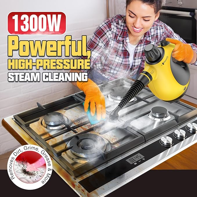 Pressurized Handheld Steam Cleaner for Home Multi-Surface Steamer with 12 Accessories 12.8oz Natural Steamer for Cleaning Car Bathroom Shower Upholstery Grout Window Grease