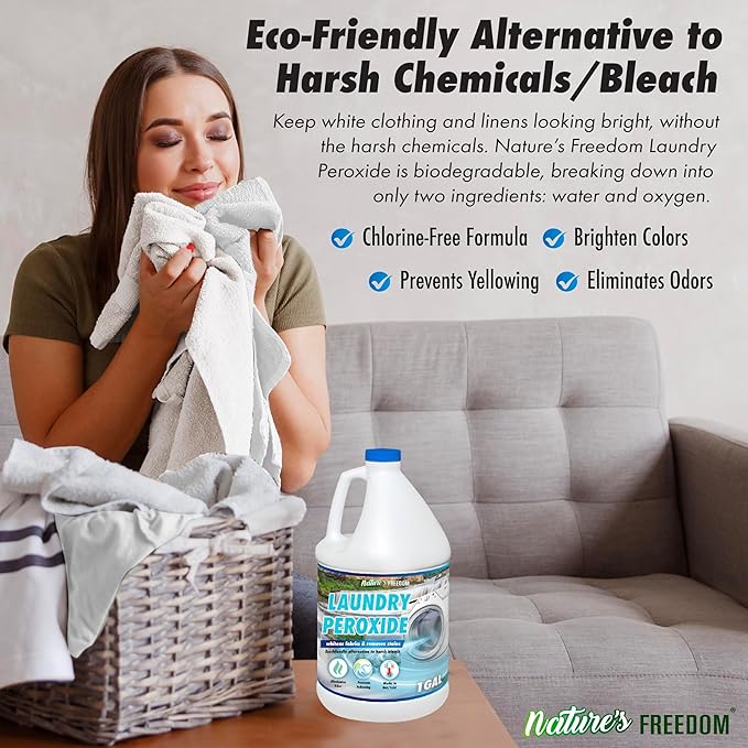 Nature's Freedom Laundry Peroxide Chlorine-Free Whitening Solution Stain and Odor Remover 1 Gallon