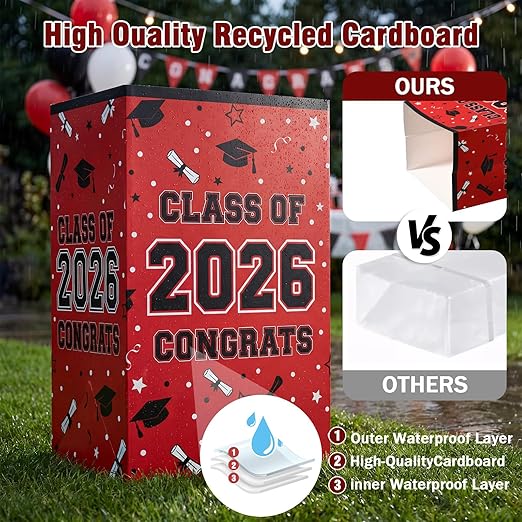 Tinlade 6 Pack 2026 Red and Black Graduation Decorations 13 Gallon Disposable Trash Cans Class of 2026 Party Garbage Bins Large Waterproof Foldable Recycle Pop up Bins for Graduation Party School