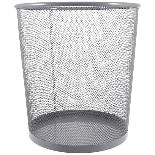 Mesh Metal Wastebasket for Office and Home Rust-Resistant Iron Trash Can with Simple Design Medium Silver Round Garbage Bin for Bathroom Bedroom Dorm Living