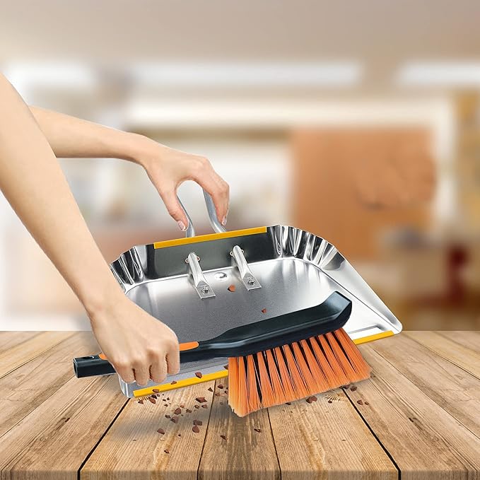 PHYEX 1-Pack 17 Heavy Duty Metal Dust Pan with Cleaning Brush Set