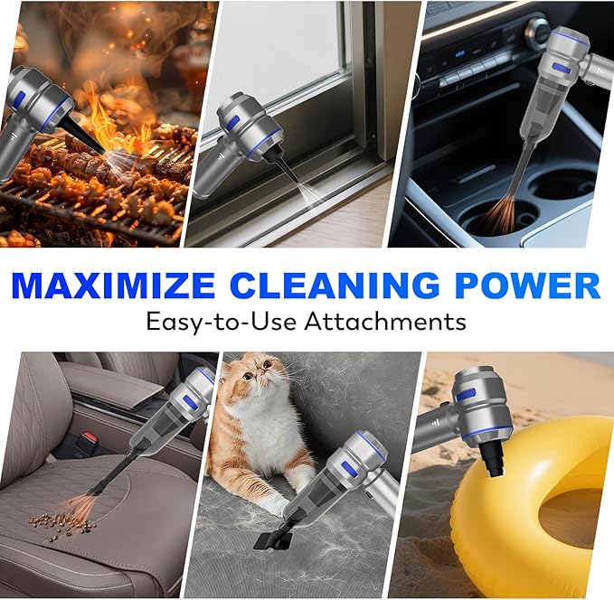 Handheld Car Vacuum Cordless 22000PA Strong Suction Mini Vacuum Cleaner with Brushless Motor 4-in-1 Portable Vacuum for Car Detailing Home Office &amp Travel Silver Blue