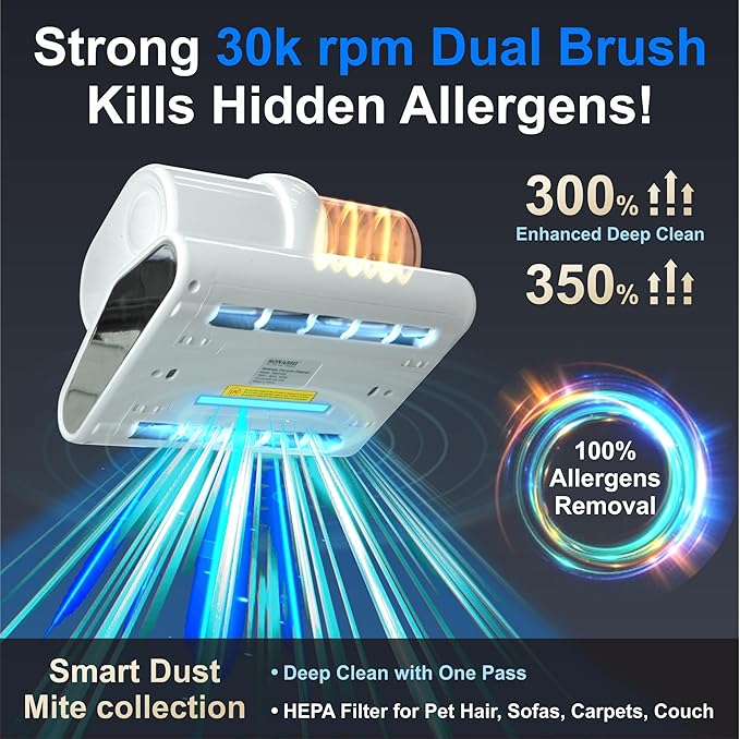 Sonashi Mattress Vacuum Cleaner 16Kpa Bed Cleaner with 150 °F High-Temperature Cleaning HEPA Filter &amp Ultrasonic Lightweight Handheld Vacuum for Bed Sofa and Upholstery