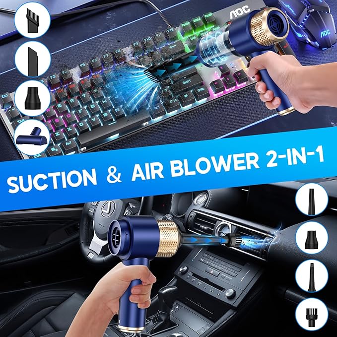 JONYJ Handheld Car Vacuum Cleaner 16000PA Hand Held Vacuum Portable Cordless 2 in 1 Air Duster and Vacuum Cleaner with LED Light Multi-Nozzles 120W High Power Mini Vacuum for Home Pet Office