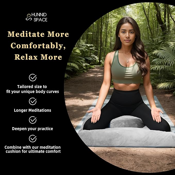 Meditation Zafu Cushion Set with Buckwheat Hulls &amp Memory Foam - Ergonomic Support for Yoga &amp Sitting - Removable Machine-Washable Luxury Velvet Cover - for Adults and Kids (Grey)