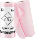 Fantasticlean XL Tear-Away Microfiber Cleaning Cloth Roll 16'' by 16''- 36 Sheets Thick &amp Large Detailing Towels Ultra Absorbent Lint-Free Reusable Wipes for All-Around Cleaning (Glossy Pink)