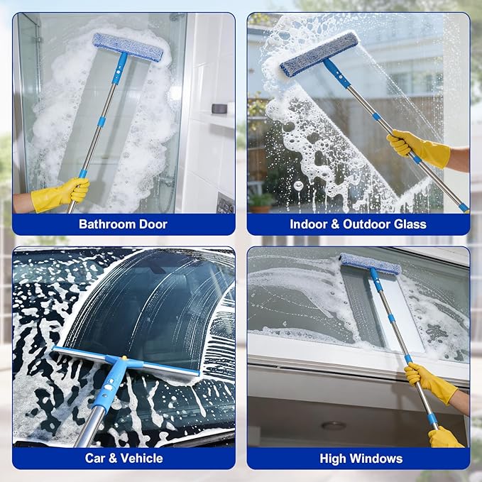 Professional Window Cleaning Kit Window Washing Kit with 3 Gallon Bucket 14-Inch Squeegee &amp 15-Inch Scrubber 61-Inch Extendable Pole Window Cleaning Equipment for Home &amp Commercial Use