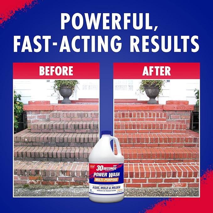 30 SECONDS Pressure Washer Concentrated Cleaner – Power Cleans Stains from Algae Mold &amp Mildew Dirt Grime – Makes up to 20 Gallons