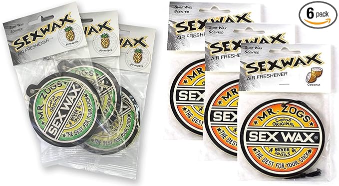 Sex Wax Air Fresheners 6-Pack (3 X's Coconut Scent &amp 3 X's Pineapple Scent)