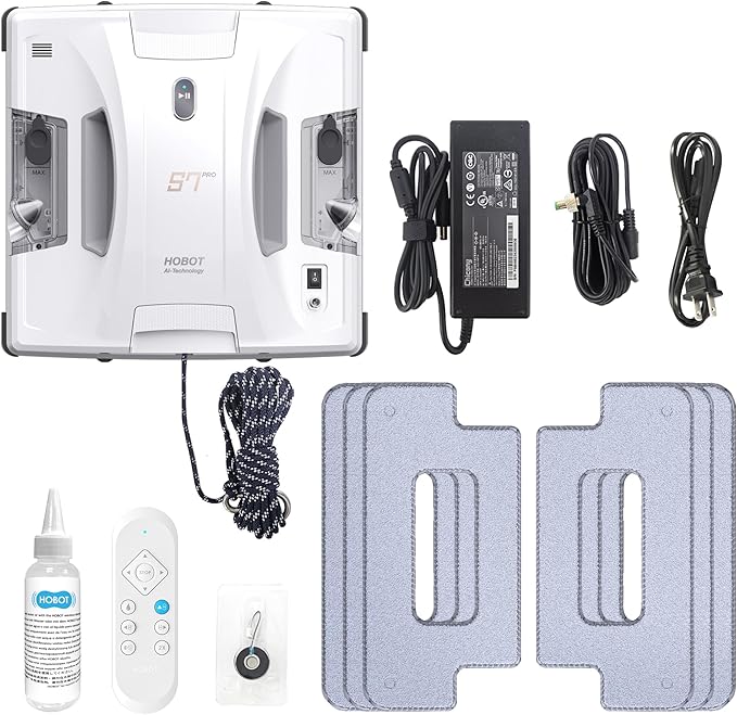 HOBOT S7 Pro Window Cleaning Robot | Dual Mop Polish Hand Wiping Technology 15nm Ultrasonic Spray 4800Pa Suction | Automatic Window Washer Robot for Framed/Frameless Glass Indoor &amp Outdoor Use