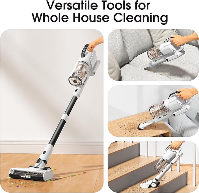 Cordless Vacuum Cleaner 2 Batteries 140 Mins Runtime 600W 50Kpa Stick Vacuum Cordless Self-Standing Vacuum Cleaners for Home with 2.5H Fast Charging for Floor/Carpet/Pet Hair White