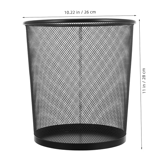 GLEAVI 2pcs Stable Iron Material Round Wastebasket Trash Can for Living Room Storage Holder Black
