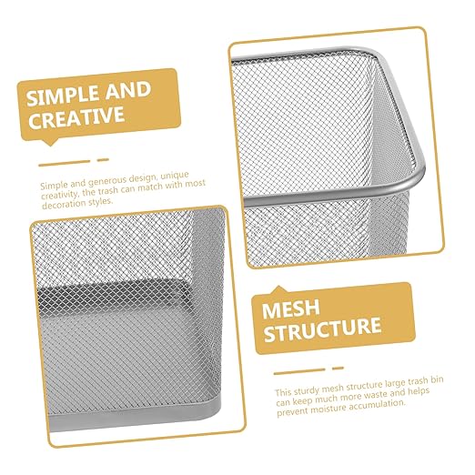 Alipis Square Metal Wastebasket Sturdy Iron Frame Black Mesh Design Trash Can for Home and Office Compact Size for Office Use and Waste Disposal