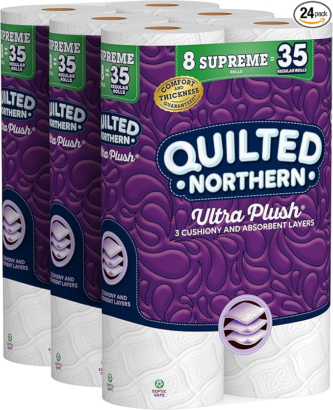 Quilted Northern Ultra Plush Toilet Paper 24 Supreme Rolls = 105 Regular Rolls 3-ply Bath Tissue