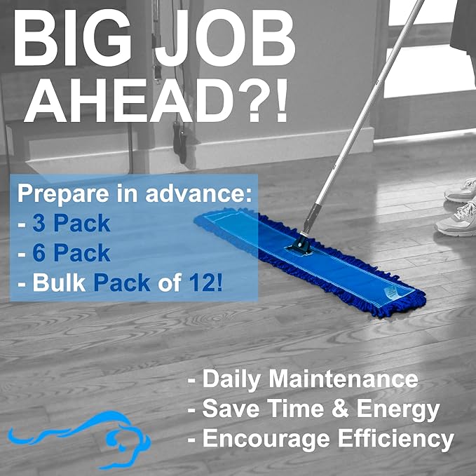 Kleen Handler 24 inch Microfiber Dust Mop | Medium Washable Commercial Mop Head Replacement Pack of 3