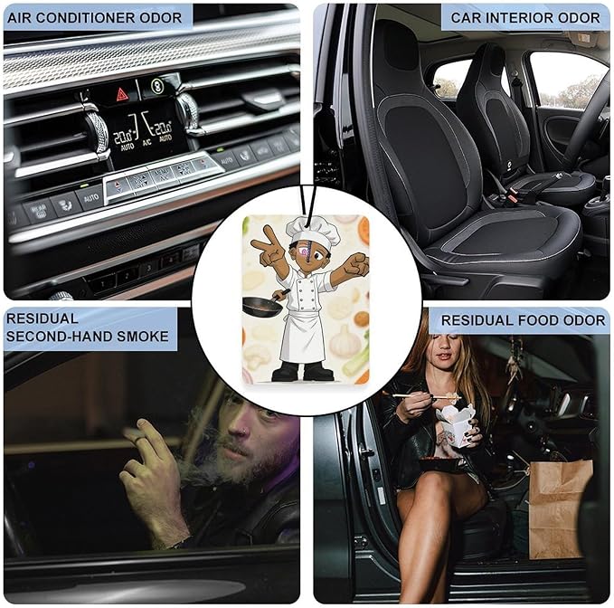 5PCS Car Air Freshener Hanging Personalized Double Sided Young Chef Car Fresheners Long Lasting New Cars Scents Cute Automotive Freshies for Closets Drawers (tea)