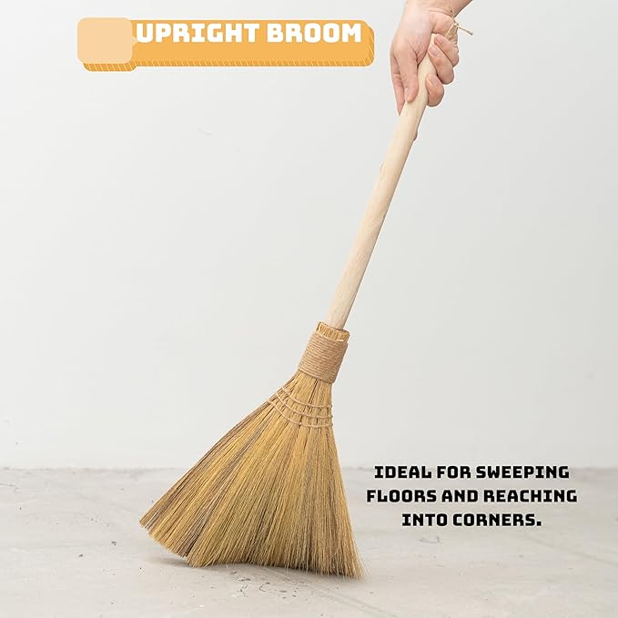 Natural Whisk Sweeping Hand Handle Broom - Brooms for Wedding Jumping Ceremony Halloween DIY Decoration - Vietnamese Straw Soft Broom - 12.2 Width 28.35 Length