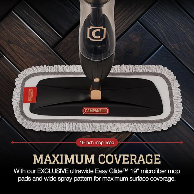 CAMPANELLI Pro Series Spray Mops for Floor Cleaning - Long-Lasting Durable Microfiber Mop with 2 Easy Glide Pads &amp Solution Tank for Hardwood Laminate Tile and Vinyl Floors | 19 Wide