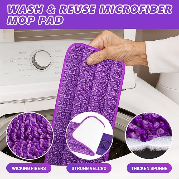 HOMTOYOU Spray Mops for Floor Cleaning with 2 Bottles and 3 Pads