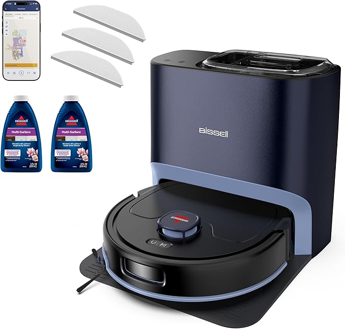 Bissell FlexClean FurForce Robot Vacuum &amp Mop with No Tangle Pet Brush Roll LiDAR Navigation &amp Liftable Pad for Pet Hair Removal on Hard Floors &amp Rugs 180min Runtime 60-Day Dust Collecti