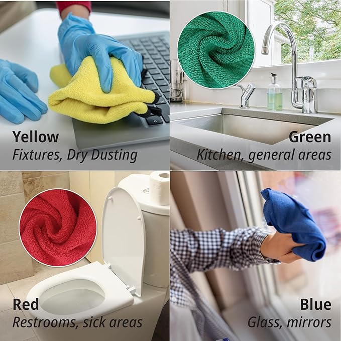 EvaClean Premium Microfiber Cleaning Cloth 16x16 - Reusable Washable Non-Scratch Microfiber Towels for Cleaning Dusting Polishing High Absorbency &amp Durability 4 Colors 24-Pack
