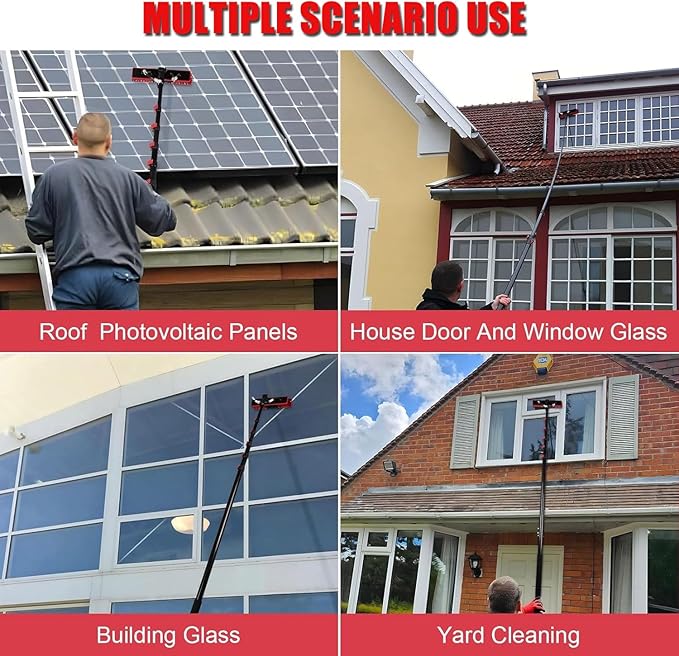 3.6-10.8m Solar Panel Cleaning Kit Glass Cleaning Brush Telescopic Hydrocleaner Telescopic Brush with Telescopic Rod Water Fed Pole Kit Window Cleaning Brush Outdoor Windo