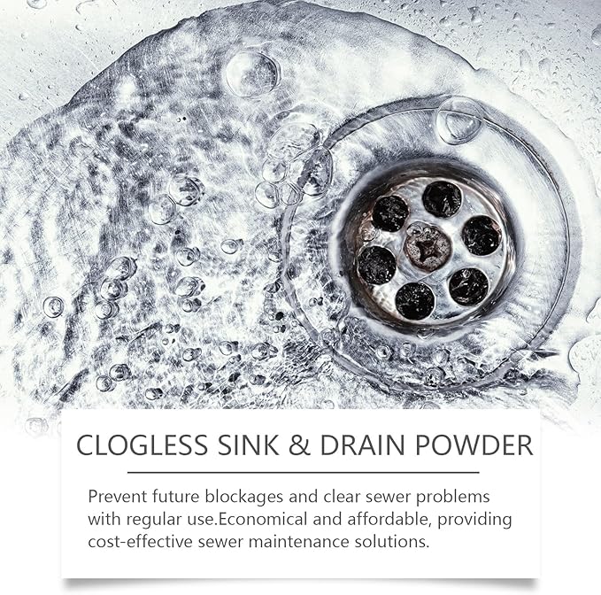 Drain Unclogger &amp Cleaner Powder for Bathroom Pipes - Acid Neutralizing Grease Loosening Formula Fast Acting Odor Eliminating Safe for All Pipes(3PCS)