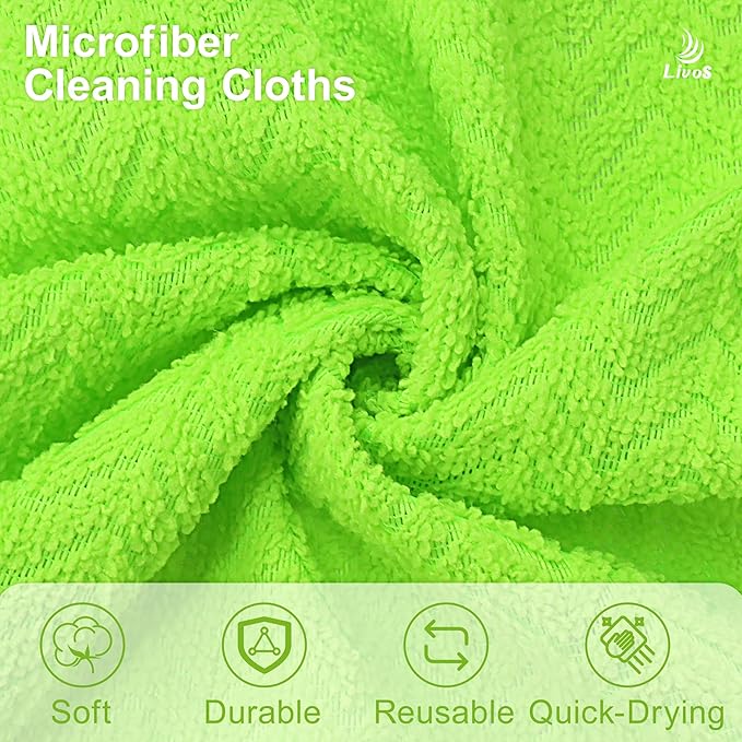 LIVOS Microfiber Cleaning Cloth Roll - 80 Pack Reusable Paper Towels Microfiber Towels for Cars Super Absorbent Lint Free Cleaning Rags for House Kitchen Window-Wave Green 11.5x11.5