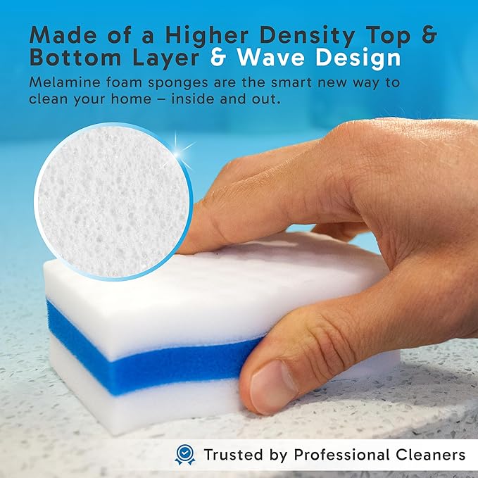 (25 Pack) Extra Durable Eraser Sponge – Extra Thick Long Lasting Magic Melamine Cleaning Sponges in Bulk – Foam Pads for Walls Kitchen Bathroom Floor &amp Baseboard Cleaner